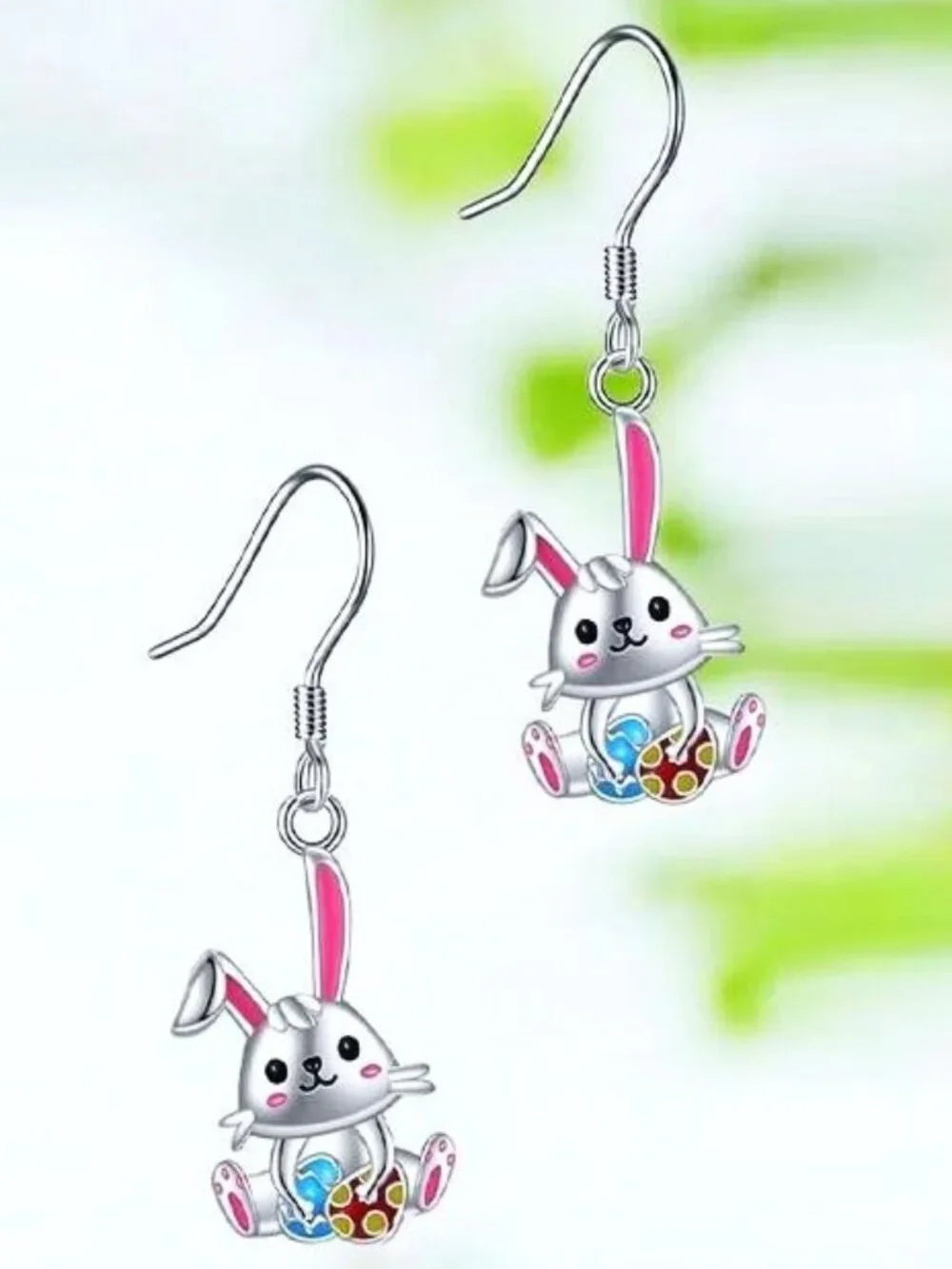 [NEW] WOMEN'S SILVER BUNNY RABBIT EARRINGS COLORFUL CHIBI KAWAII CRITTER